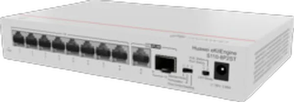 Huawei Switch S110-8P2ST (8*GE ports (124W PoE+), 1*GE SFP port, 1*GE port, AC power, power adapter)