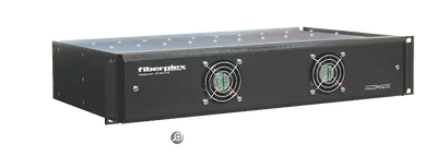 Chassis rack mount Patton FiberPlex 2U per moduli FOI-2XXX/4XXX, vista frontale sinistra con logo, ventole e sigla RMC-2101.