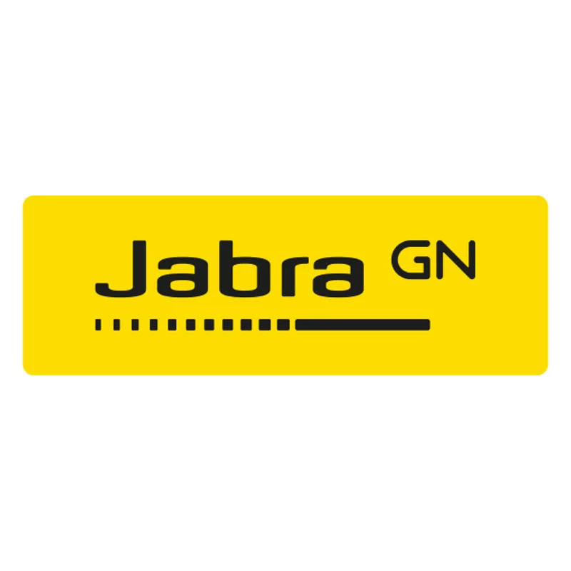 Желтый логотип Jabra GN с черной надписью и стилизованной линией на упаковке чехла для Jabra Evolve2 85.