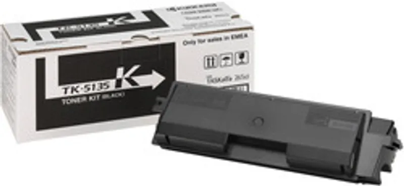 Черный тонер-картридж Kyocera TK-5135K для TaSKalfa 265ci/266ci в белой упаковке с маркировкой EMEA на фоне