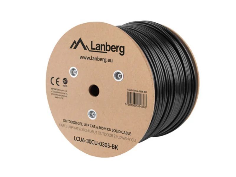 LANBERG Verlegekabel Outdoor Gel CAT.6 UTP 305m Fluke sw
