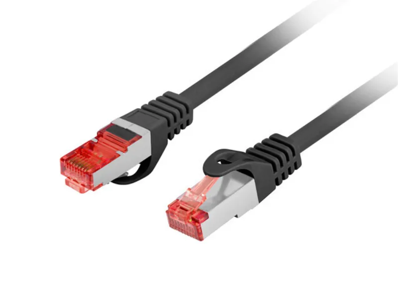 LANBERG Patchkabel CAT.6 S/FTP LSZH 0,25m mit Fluke-Zertifizierung – schwarze RJ45-Stecker mit silberner Metallabschirmung,