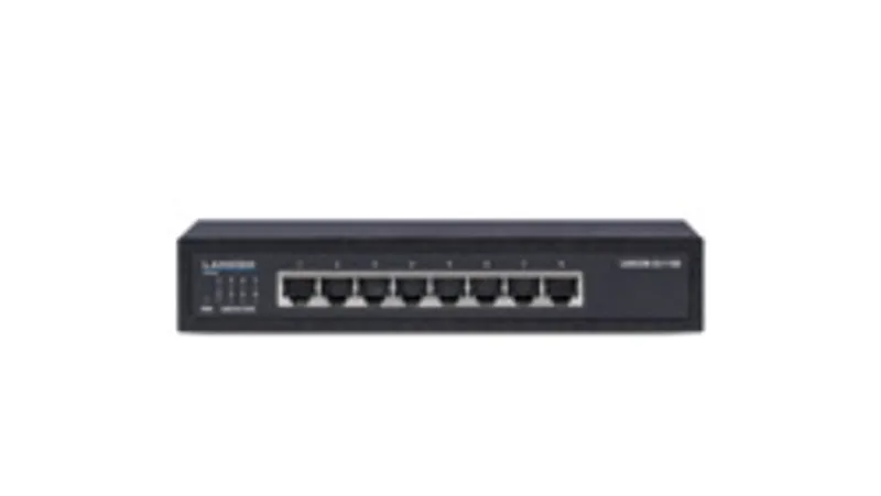 LANCOM GS-1108 сетевой коммутатор с 8 портами RJ45 и световыми индикаторами на передней панели черного цвета