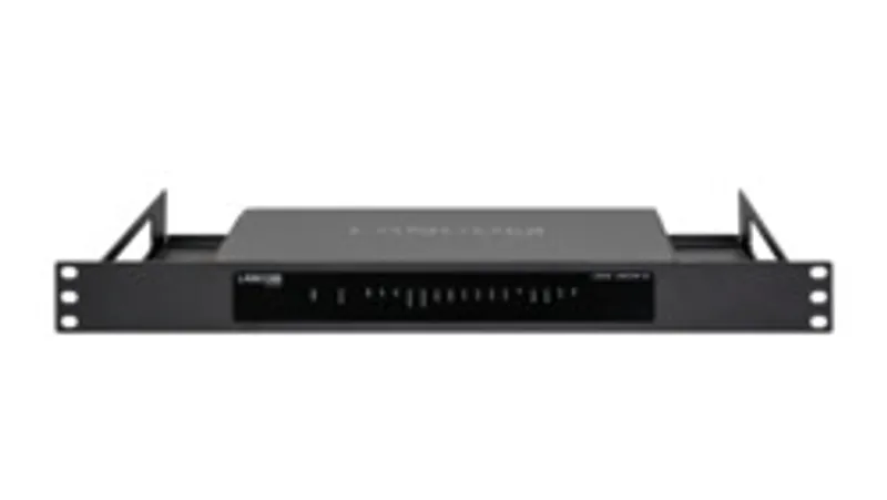 R&S LANCOM CPE blackline Rack Mount – schwarzes Netzwerkgerät für 19-Zoll-Racks mit Montagewinkeln, LED-Anzeigen und
