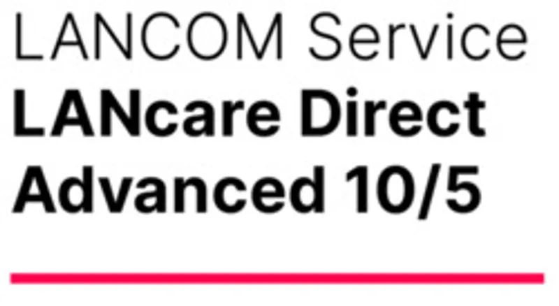 Servicio R&S NC Support Direct Advanced 10/5 - L de 1 año con texto LANCOM Service y LANcare Direct sobre fondo blanco y