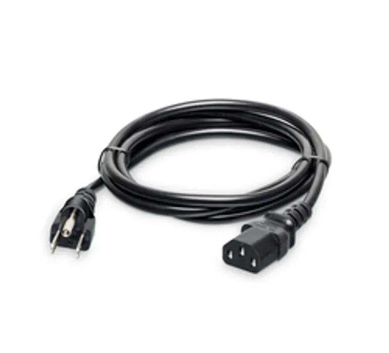 R&S LANCOM Netzkabel (US), schwarzes Netzwerkkabel mit US-Stecker links und IEC-Buchse rechts auf weißem Hintergrund.