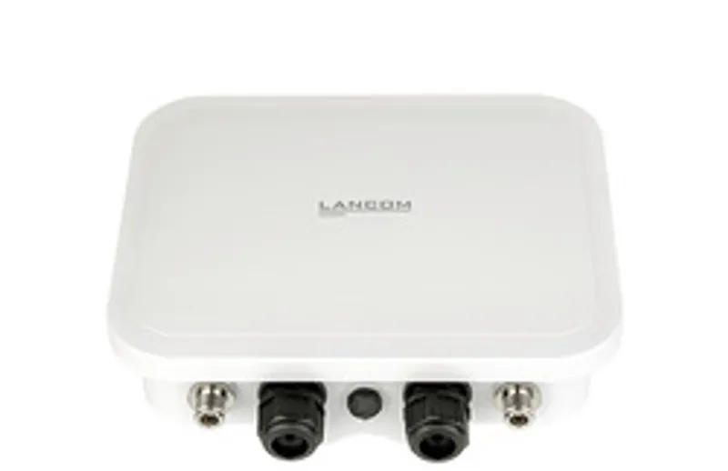 R&S LANCOM OW-602, белое прямоугольное устройство LANCOM, вид сверху, с логотипом по центру и разъемами по краям.