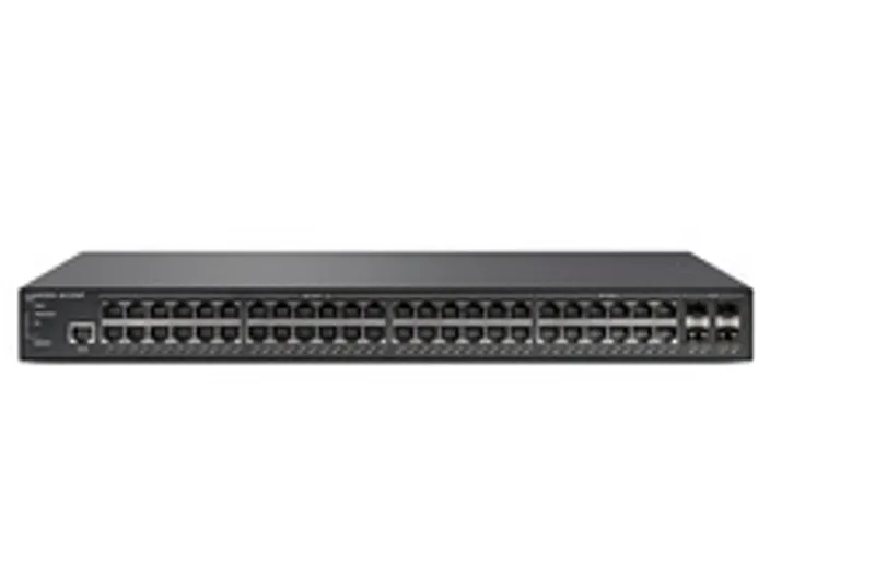 R&S LANCOM GS-3252P, switch de red negro con puertos RJ45 y SFP.