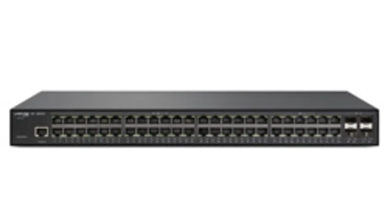 R&S LANCOM GS-3652X network switch with two rows of RJ45 Ethernet ports and uplink ports on right side.