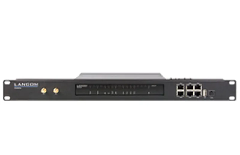 LANCOM CPE blackline Rack Mount Plus schwarzes Netzwerkgerät mit Rack-Montageohren, SMA-Antennenanschlüssen,