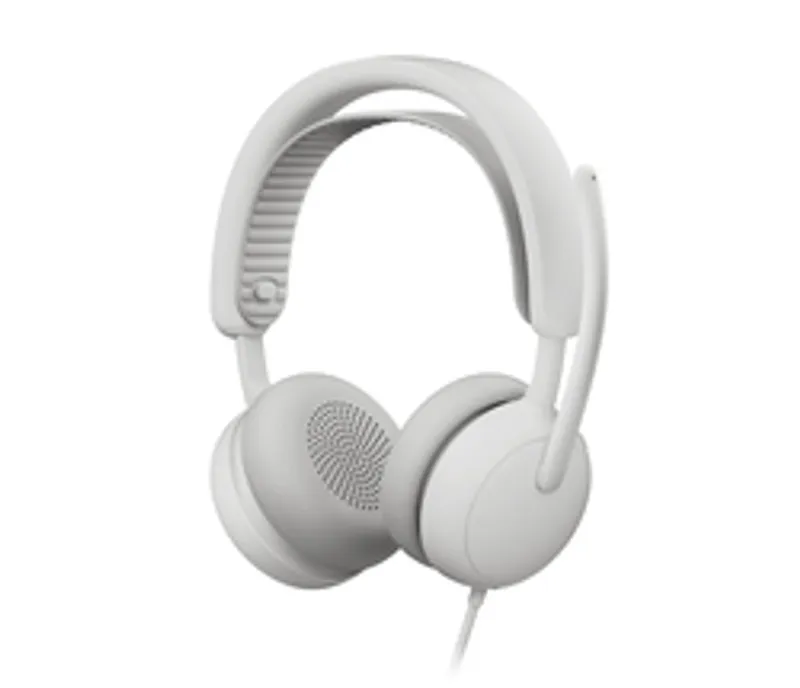 Casque filaire Logitech Zone Wired 2 pour entreprises en blanc cassé, écouteurs supra-auriculaires avec grille texturée,