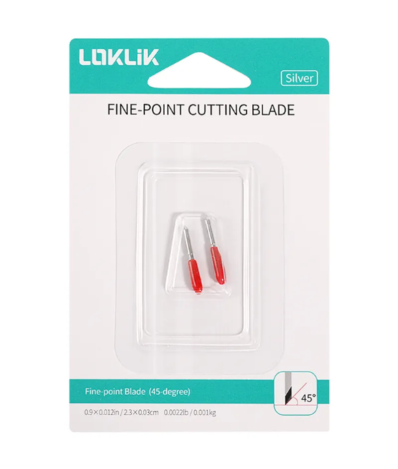 Комплект из двух лезвий LOKLiK Fine-Point 45° в белой упаковке с бирюзовыми полосами и прозрачным блистером с