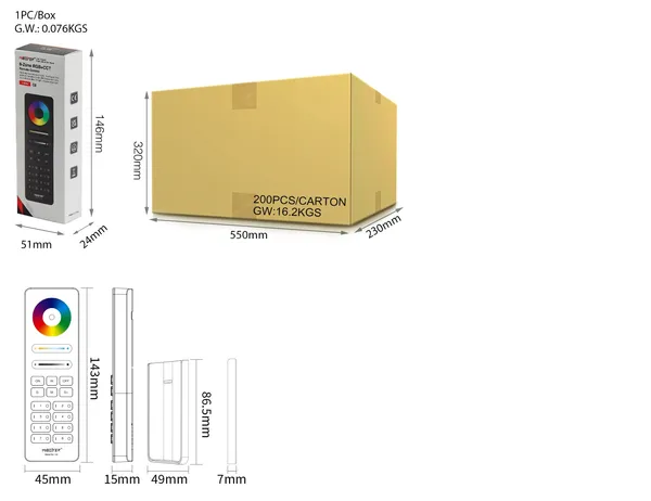 MiBoxer C8-W LED Fernbedienung 2,4GHz 8-Zonen-RGB+CCT (w)