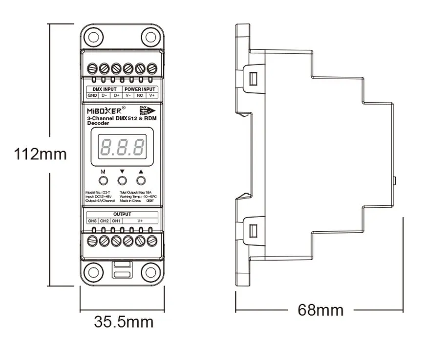 Miboxer Hutschiene DMX 3-Kanal LED Controller DMX-Serie