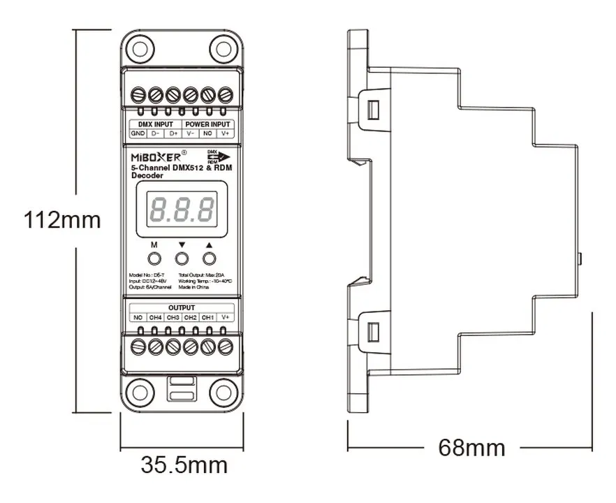 MiBoxer D5-T LED Controller DMX 5-Kanal für DIN-Schiene