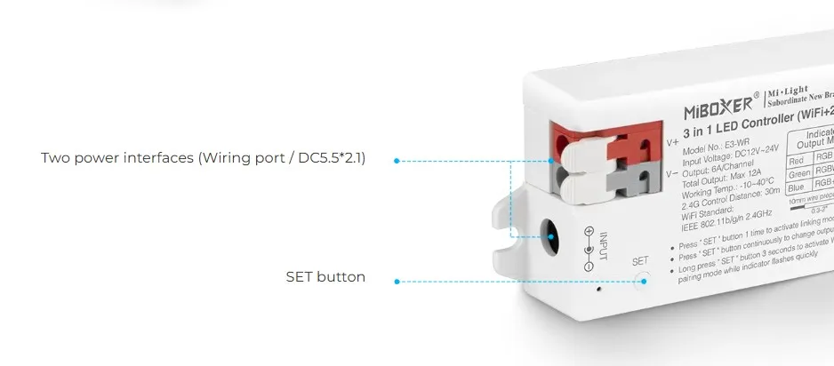 MiBoxer E3-WR LED Controller 3in1 (RGB/RGB-W/RGB+CCT) WLAN + 2,4G