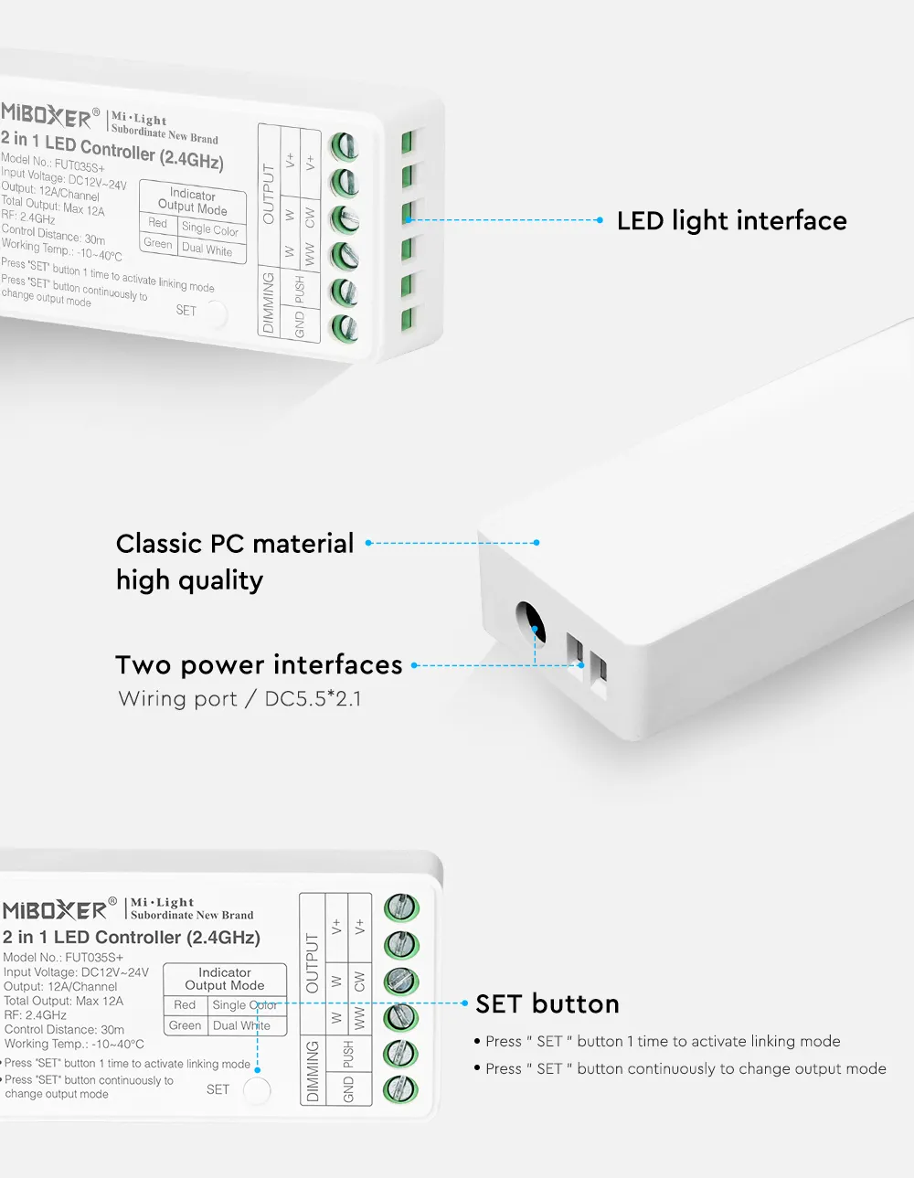 MiBoxer FUT035S+ LED Controller 2in1 (Dual White/Dim) DC12/24V 2,4G