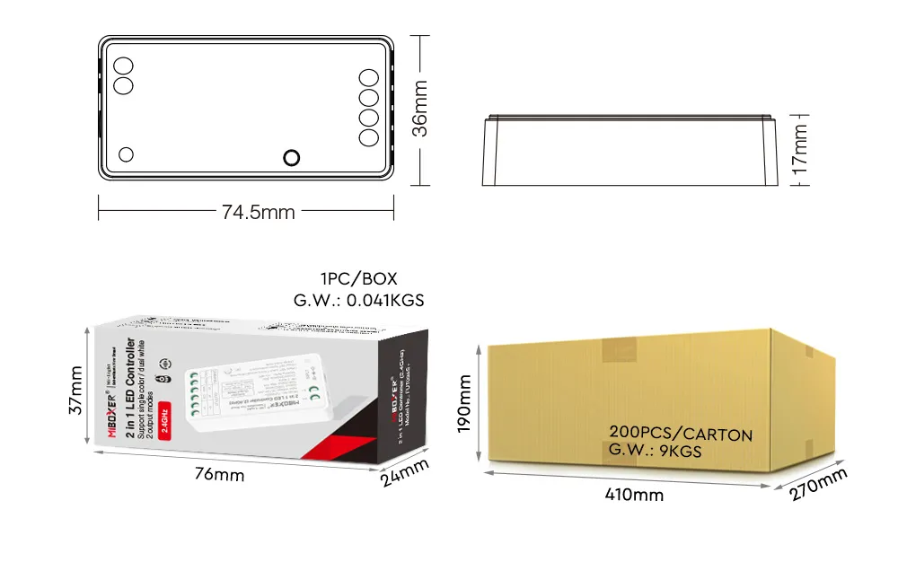 MiBoxer FUT035S+ LED Controller 2in1 (Dual White/Dim) DC12/24V 2,4G