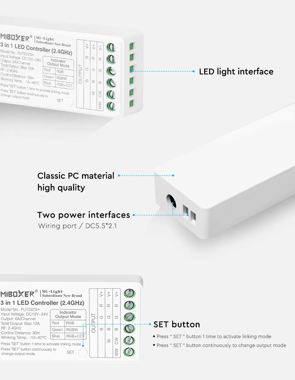 MiBoxer FUT037S+ LED Controller 3in1 (RGB/RGB-W/RGB+CCT) DC12/24V 2,4G MiBoxer FUT037S+ LED Controller 3in1 (RGB/RGB-W/RGB+CCT) DC12/24V 2,4G