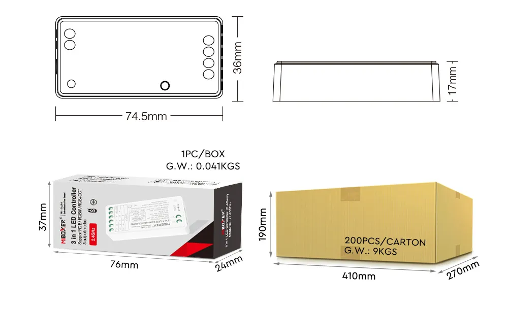 MiBoxer FUT037S+ LED Controller 3in1 (RGB/RGB-W/RGB+CCT) DC12/24V 2,4G