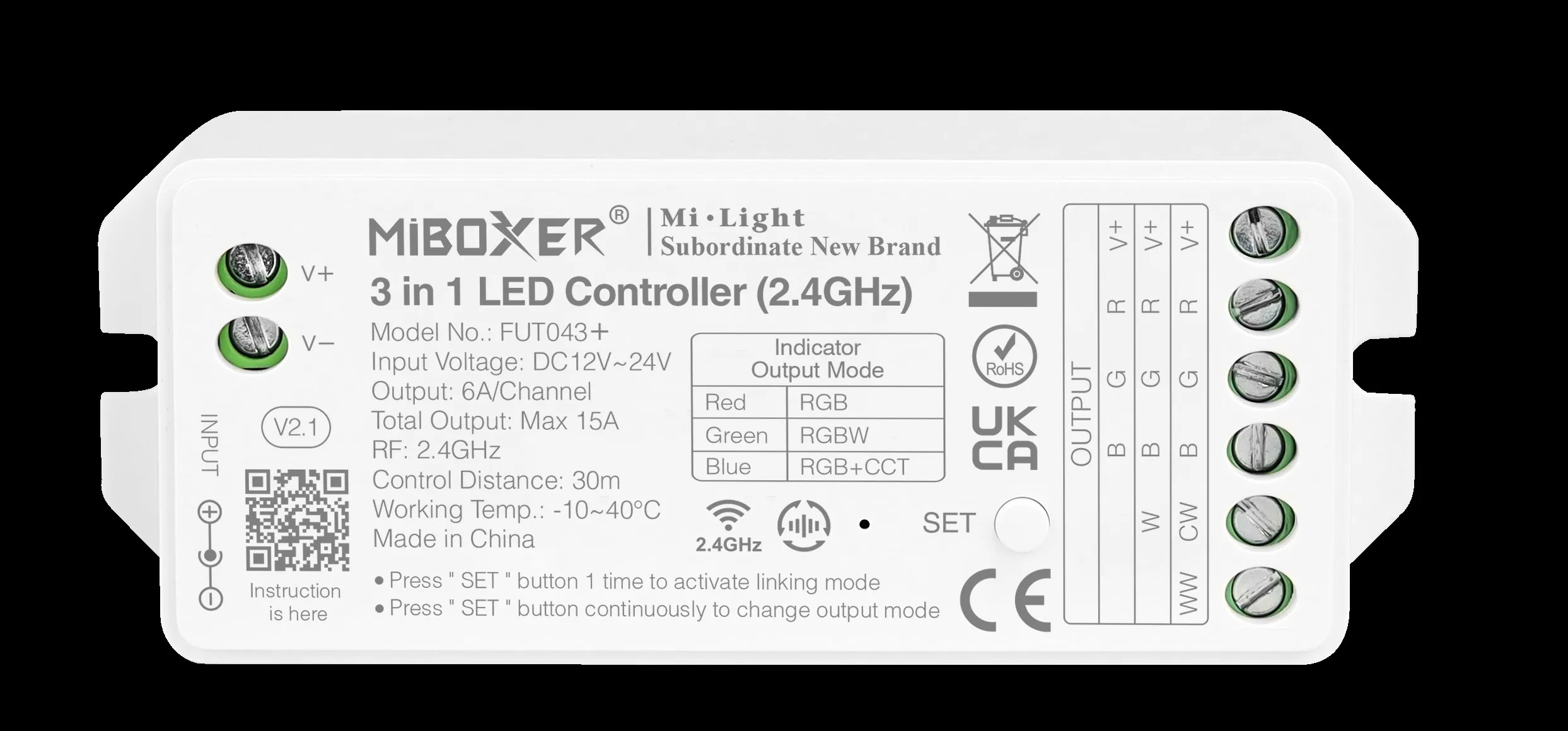 MiBoxer FUT043+ LED Controller RGB-WW (RGB-CCT) DC12/24V 2,4G
