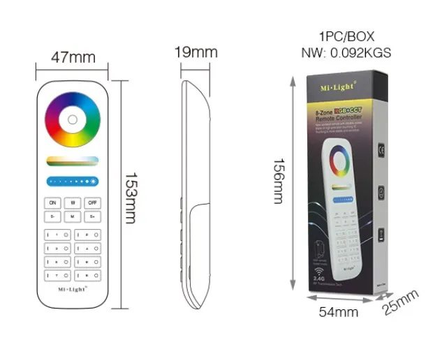 MiBoxer FUT089B LED Fernbedienung RGB-WW (RGB-CCT) 8 Zonen black