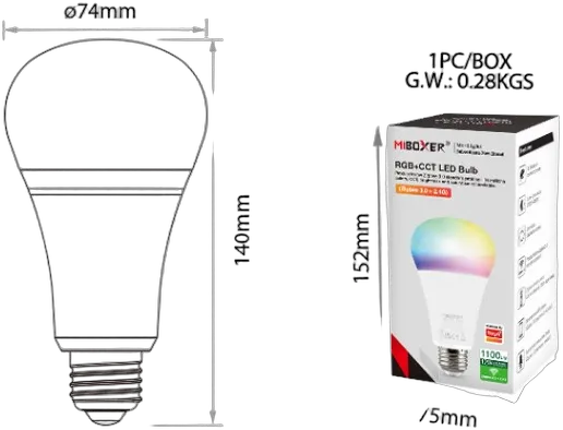 MiBoxer FUT105ZR LED Retrofit E27 Bulb 12W RGB-WW (RGB-CCT) Lampe mit Funk und Zigbee 3.0
