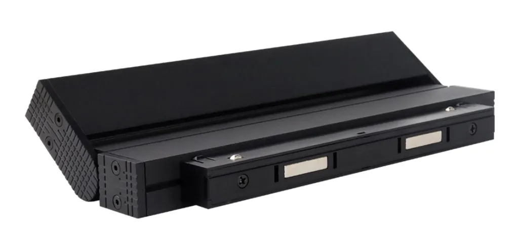 Luce a binario LED MiBoxer MG2-10F-ZL V2 48V 10W CCT Zigbee 3.0 pieghevole in nero con griglia, vista angolata e viti di