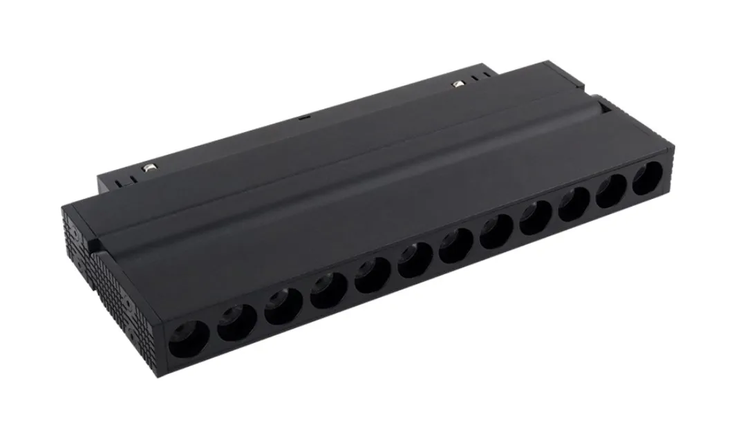 Luce LED MiBoxer MG2-10F-ZL V2 48V per binario con griglia nera pieghevole 10W CCT Zigbee 3.0 e 2,4G mostrata in
