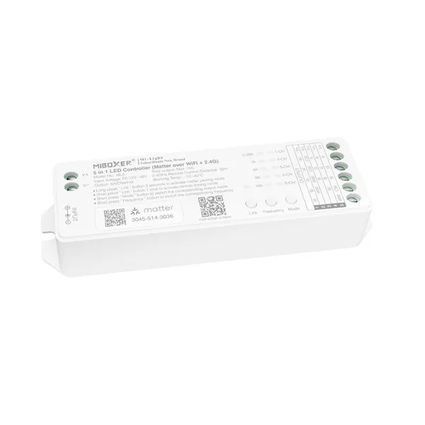 MiBoxer ML5 LED Controller 5in1 RGB-WW (RGB-CCT) DC12~24V Matter Over WiFi + 2.4G