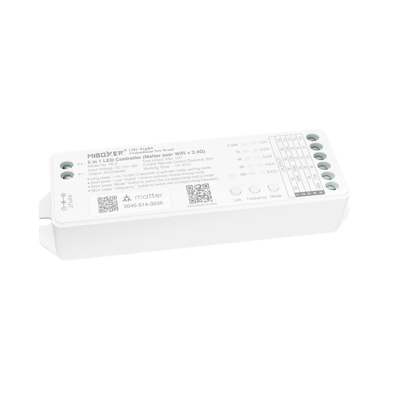 MiBoxer ML5 LED Controller 5in1 RGB-WW (RGB-CCT) DC12~24V Matter Over WiFi + 2.4G
