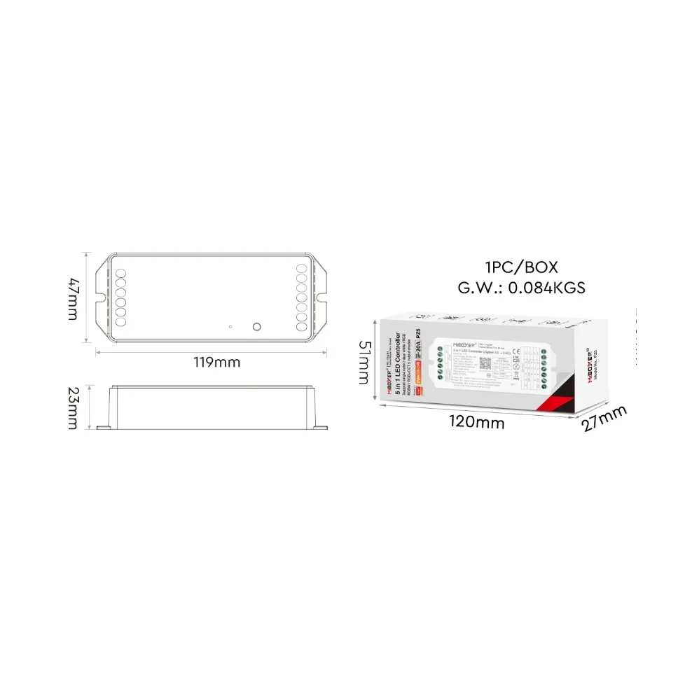 MiBoxer PZ2 LED Controller 2in1 DC12~48V Zigbee 3.0+ 2.4G HP 20A MiBoxer PZ2 LED Controller 2in1 DC12~48V Zigbee 3.0+ 2.4G HP 20A
