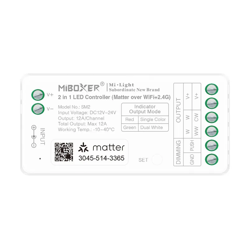 MiBoxer SM2 LED Controller Matter-Serie 2in1 Single colour/CCT(dual white) dim DC12/24V Matter Over WiFi+2.4GHz