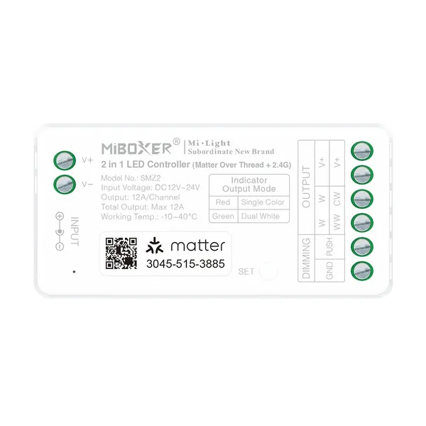 MiBoxer SM2 LED Controller Matter-Serie 2in1 Single colour/CCT(dual white) dim DC12/24V Matter Over Thread+2.4GHz