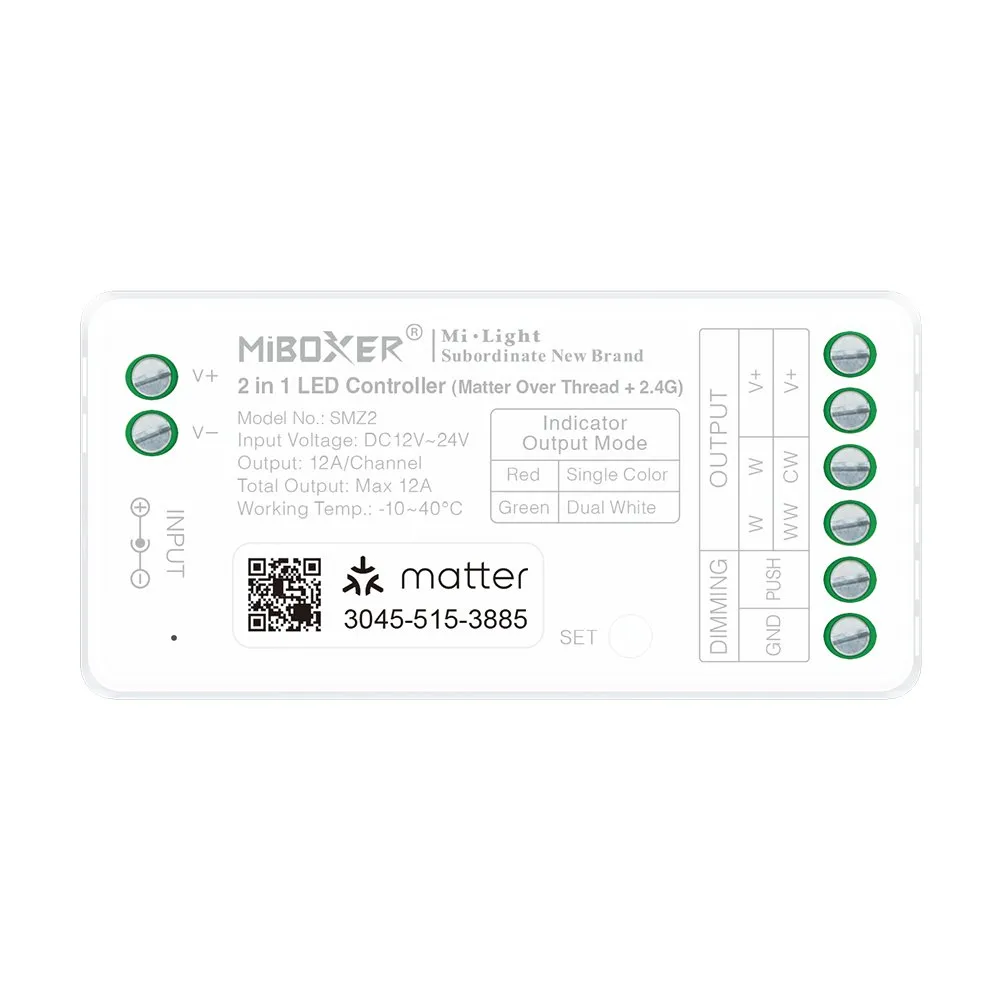 MiBoxer SM2 LED Controller Matter-Serie 2in1 Single colour/CCT(dual white) dim DC12/24V Matter Over Thread+2.4GHz MiBoxer SM2 LED Controller Matter-Serie 2in1 Single colour/CCT(dual white) dim DC12/24V Matter Over Thread+2.4GHz