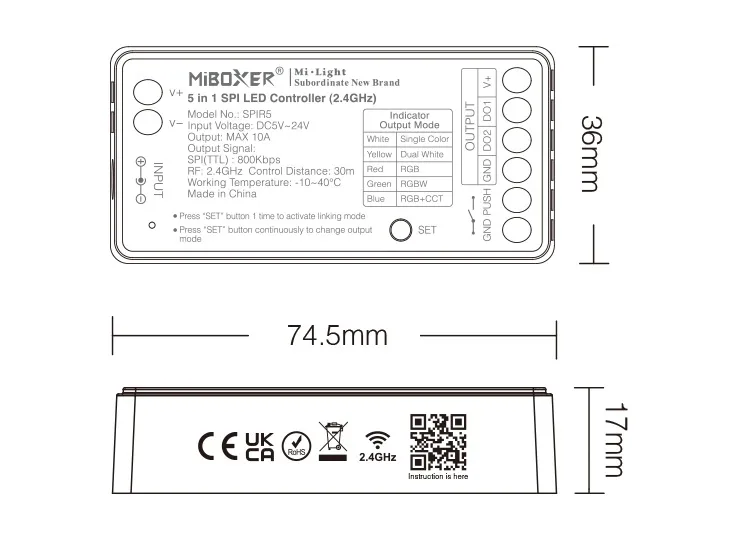 MiBoxer SPIR5 LED Pixel LED Controller SPI-Serie 5 in 1 SPI (2.4GHz)
