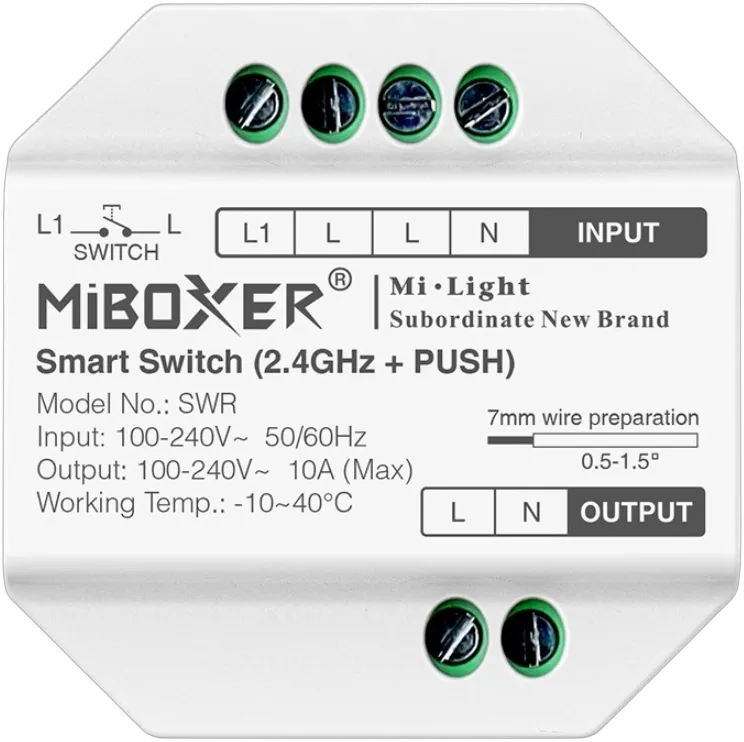 MiBoxer SWR Smart Switch 2,4G + Push – Funk-Schaltermodul (Tuya kompatibel) MiBoxer SWR Smart Switch 2,4G + Push – Funk-Schaltermodul (Tuya kompatibel)