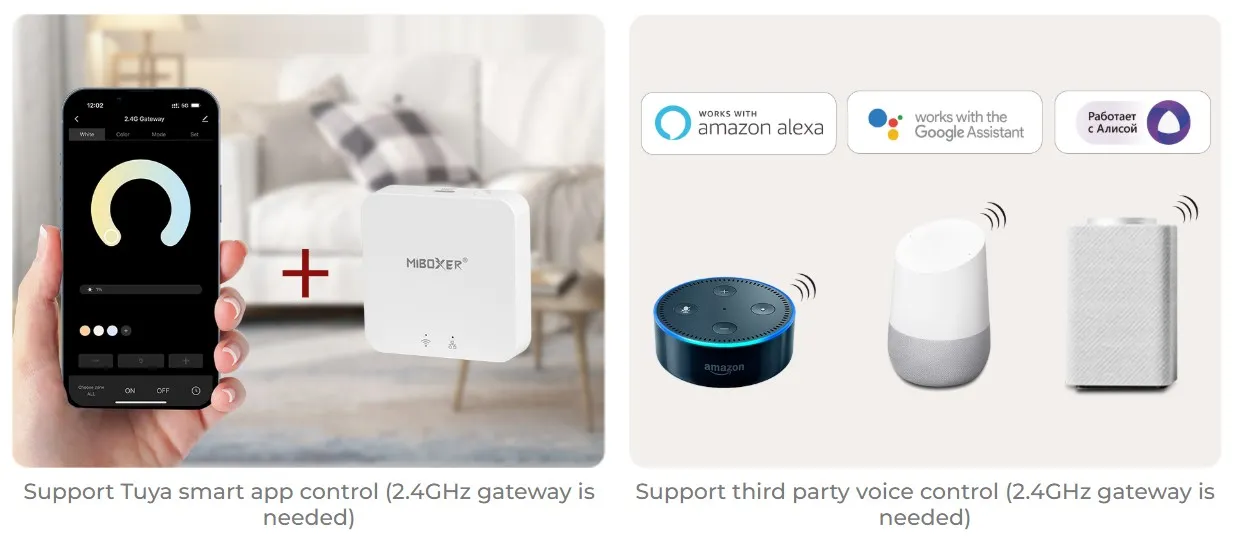 MiBoxer SWR Smart Switch 2,4G mit Smartphone-App und Funkmodul neben Alexa- und Google-Assistant-kompatiblen Lautsprechern. MiBoxer SWR Smart Switch 2,4G mit Smartphone-App und Funkmodul neben Alexa- und Google-Assistant-kompatiblen Lautsprechern.