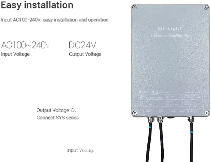 MiBoxer SYS-PT2 LED Subordinate Controller 1-Channel Amplifier Box IP66 MiBoxer SYS-PT2 LED Subordinate Controller 1-Channel Amplifier Box IP66