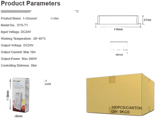 MiBoxer SYS-T1 LED Subordinate Controller 1-Channel Host