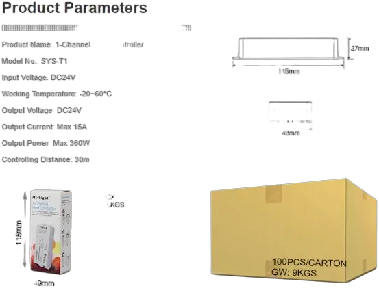 MiBoxer SYS-T1 LED Subordinate Controller 1-Channel Host MiBoxer SYS-T1 LED Subordinate Controller 1-Channel Host