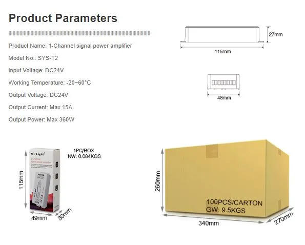 MiBoxer SYS-T2 LED Subordinate Controller 1-Channel Amplifier MiBoxer SYS-T2 LED Subordinate Controller 1-Channel Amplifier