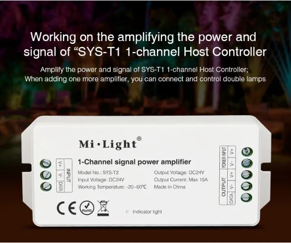 MiBoxer SYS-T2 LED Subordinate Controller 1-Channel Amplifier MiBoxer SYS-T2 LED Subordinate Controller 1-Channel Amplifier
