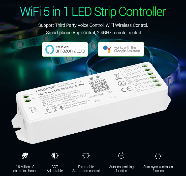 MiBoxer WL5 LED Controller 5in1 RGB-WW (RGB-CCT) DC12~24V WiFi + 2.4G Alexa Serie