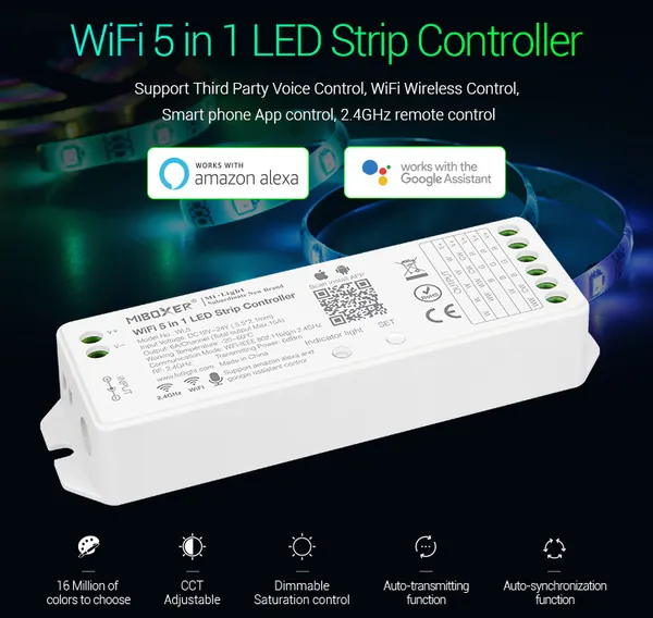 MiBoxer WL5 LED Controller 5in1 RGB-WW (RGB-CCT) DC12~24V WiFi + 2.4G Alexa Serie