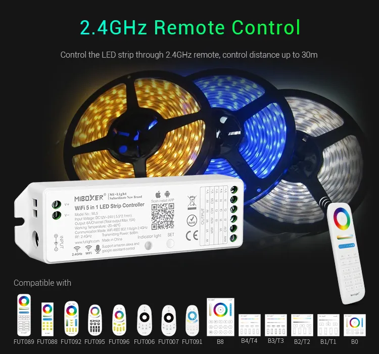 MiBoxer WL5 LED Controller 5in1 RGB-WW (RGB-CCT) DC12~24V WiFi + 2.4G Alexa Serie