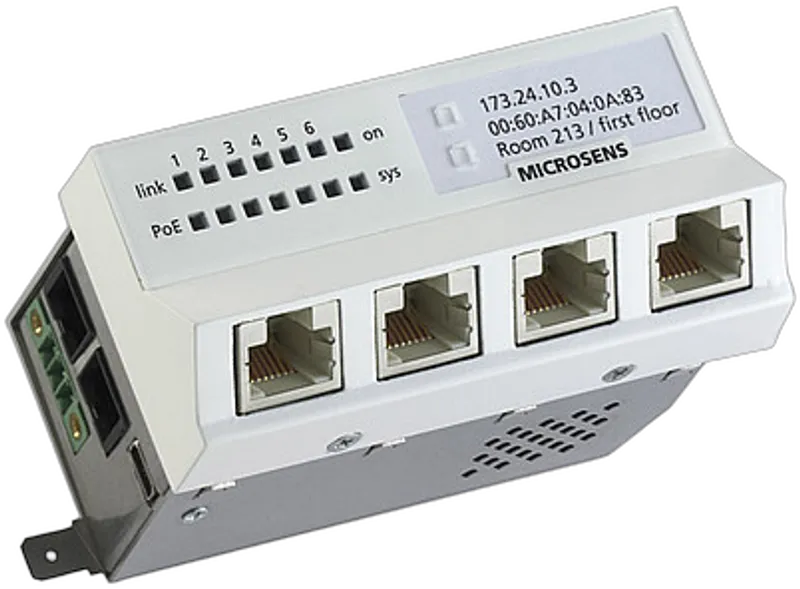 Microsens Installationswitch GBE 6 Port, horizont. Einbau, 5xRJ45, 1xST duplex, PoE+, MS440200PM-48G6+