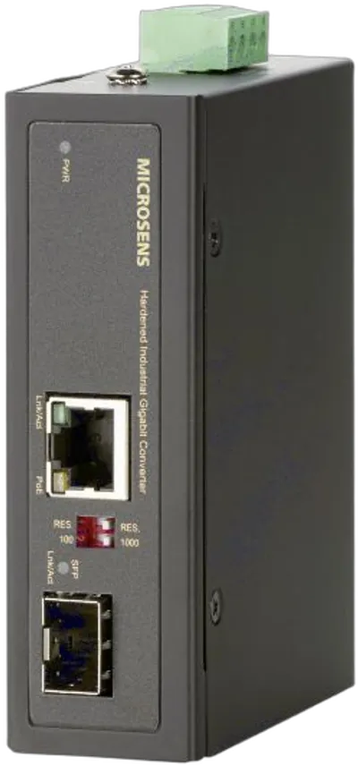 Microsens industrial Bridge Converter RJ45 PoE+ (60W) zu SFP 100/1000, MS657099PHX