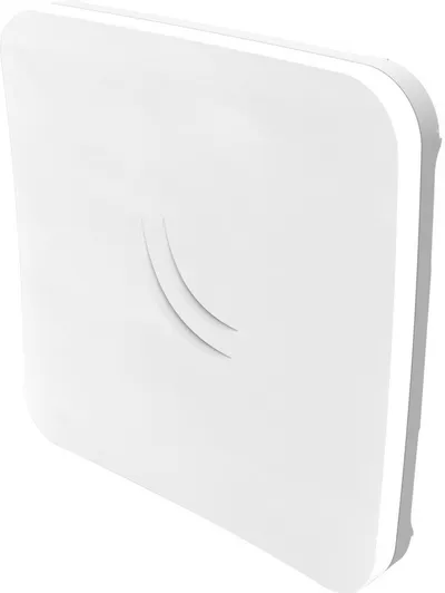 Dispositivo wireless MikroTik SXTsq Lite2 bianco e quadrato con angoli arrotondati e linee incise al centro per