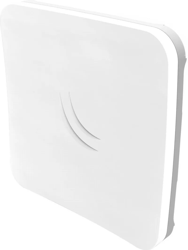 Dispositivo wireless MikroTik SXTsq Lite2 bianco e quadrato con angoli arrotondati e linee incise al centro per